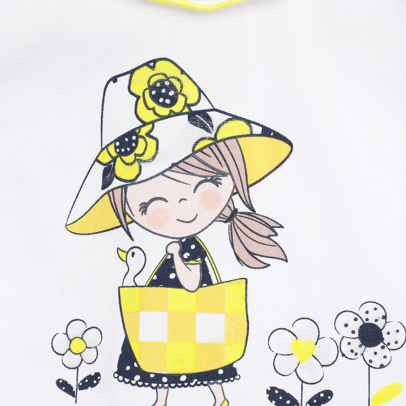 Girls White and Yellow Printed Short Sleeve T-Shirt image number 4